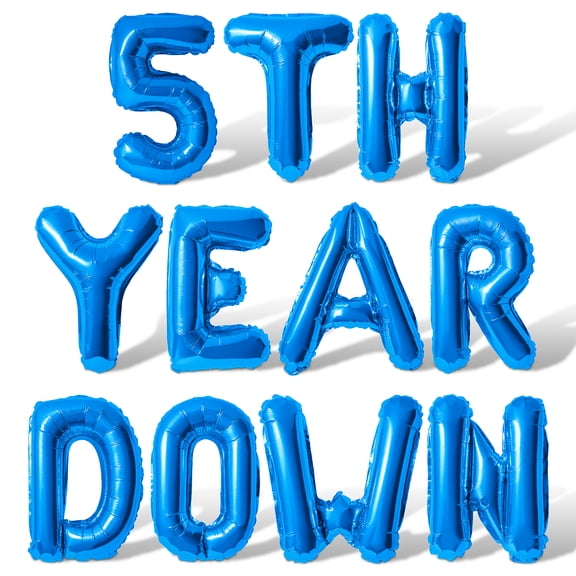 Letter Balloons - 5TH YEAR DOWN 16" Inch Alphabet Letters Foil Mylar Balloon 5th Birthday Party Banner (Blue)