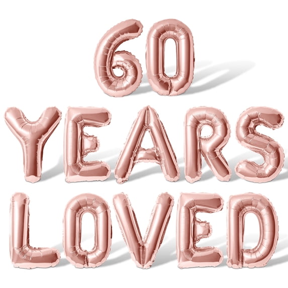 Letter Balloons - 60 YEARS LOVED 16" Inch Alphabet Letters Foil Mylar Balloon 60th Birthday Party Banner (Rose Gold)