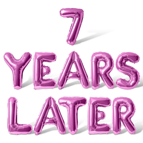 Letter Balloons - 7 YEARS LATER 16" Inch Alphabet Letters Foil Mylar Balloon 7th Birthday Party Banner (Pink)