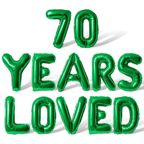 Letter Balloons - 70 YEARS LOVED 16" Inch Alphabet Letters Foil Mylar Balloon 70th Birthday Party Banner (Green)
