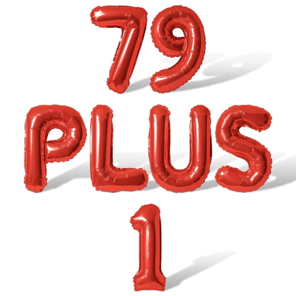 Letter Balloons - 79 PLUS 1 16" Inch Alphabet Letters Foil Mylar Balloon 80th Birthday Party Banner (Red)