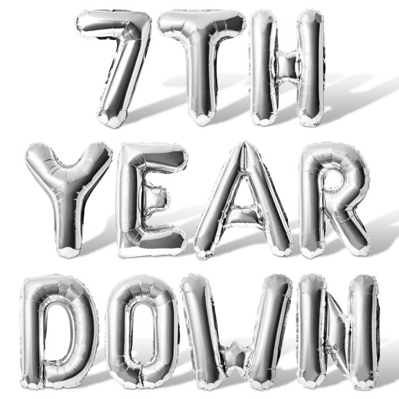 Letter Balloons - 7TH YEAR DOWN 16" Inch Alphabet Letters Foil Mylar Balloon 7th Birthday Party Banner (Silver)