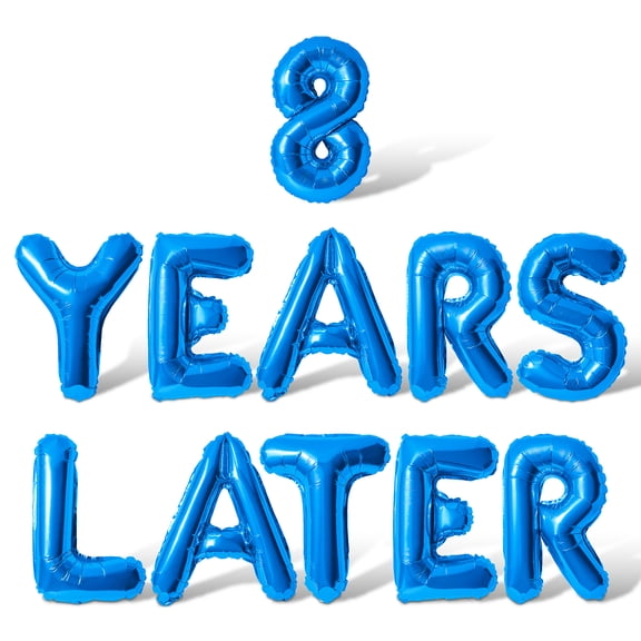 Letter Balloons - 8 YEARS LATER 16" Inch Alphabet Letters Foil Mylar Balloon 8th Birthday Party Banner (Blue)