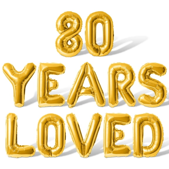 Letter Balloons - 80 YEARS LOVED 16" Inch Alphabet Letters Foil Mylar Balloon 80th Birthday Party Banner (Gold)