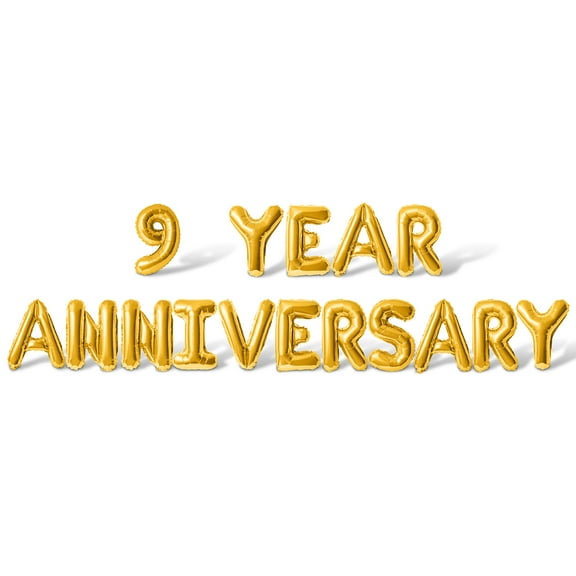 Letter Balloons - 9 YEAR ANNIVERSARY 16" Inch Alphabet Letters Foil Mylar Balloon 9th Anniversary Party Banner (Gold)