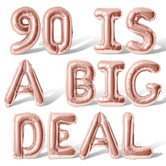 Letter Balloons - 90 IS A BIG DEAL 16" Inch Alphabet Letters Foil Mylar Balloon 90th Birthday Party Banner (Rose Gold)