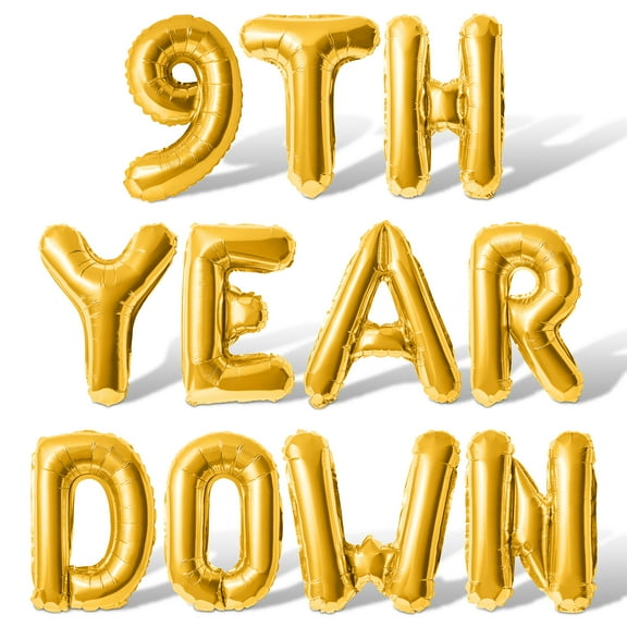 Letter Balloons - 9TH YEAR DOWN 16" Inch Alphabet Letters Foil Mylar Balloon 9th Birthday Party Banner (Gold)