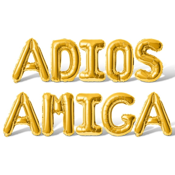 Letter Balloons - ADIOS AMIGA 16" Inch Alphabet Letters Foil Mylar Balloon Going Away Party Banner (Gold)