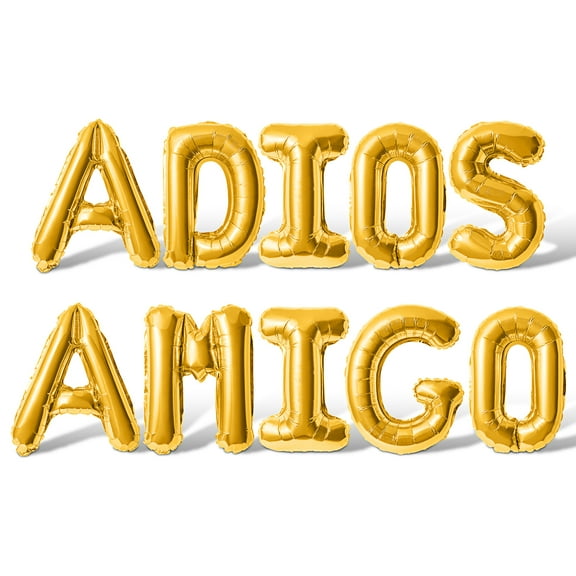 Letter Balloons - ADIOS AMIGO 16" Inch Alphabet Letters Foil Mylar Balloon Going Away Party Banner (Gold)