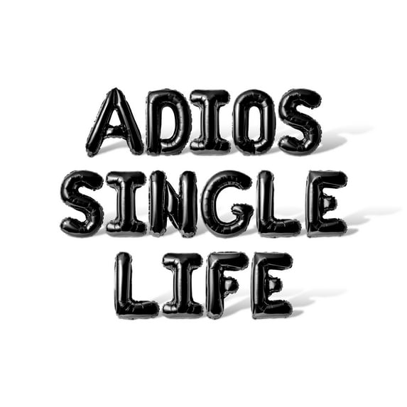 Letter Balloons - ADIOS SINGLE LIFE 16" Inch Alphabet Letters Foil Mylar Balloon Bachelorette or Bridal Shower Party Banner (Black)