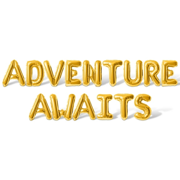 Letter Balloons - ADVENTURE AWAITS 16" Inch Alphabet Letters Foil Mylar Balloon Retirement Party Banner (Gold)