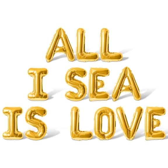 Letter Balloons - ALL I SEA IS LOVE 16" Inch Alphabet Letters Foil Mylar Balloon Bachelorette Party Banner (Gold)