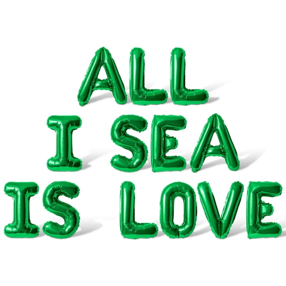 Letter Balloons - ALL I SEA IS LOVE 16" Inch Alphabet Letters Foil Mylar Balloon Bachelorette Party Banner (Green)