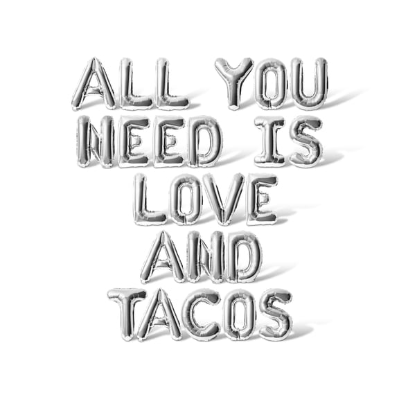 Letter Balloons - ALL YOU NEED IS LOVE AND TACOS 16" Inch Alphabet Letters Foil Mylar Balloon Kentucky Derby Day Party Banner (Silver)