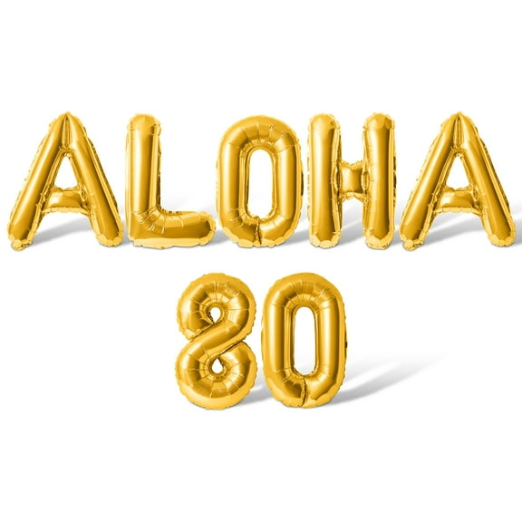 Letter Balloons - ALOHA 80 16" Inch Alphabet Letters Foil Mylar Balloon 80th Birthday Party Banner (Gold)
