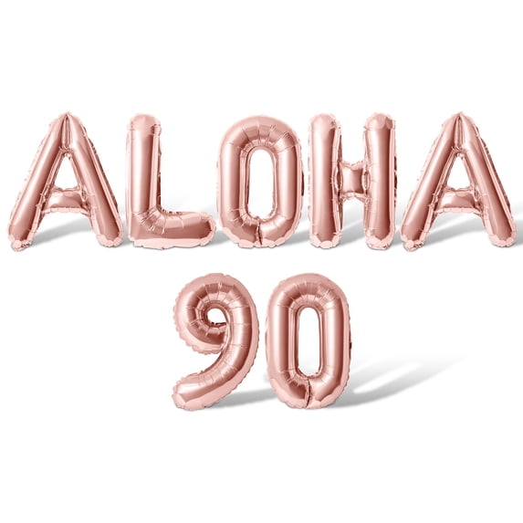 Letter Balloons - ALOHA 90 16" Inch Alphabet Letters Foil Mylar Balloon 90th Birthday Party Banner (Rose Gold)
