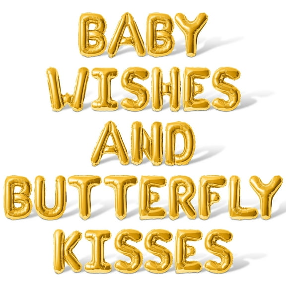 Letter Balloons - BABY WISHES AND BUTTERFLY KISSES 16" Inch Alphabet Letters Foil Mylar Balloon Baby Shower Party Banner (Gold)