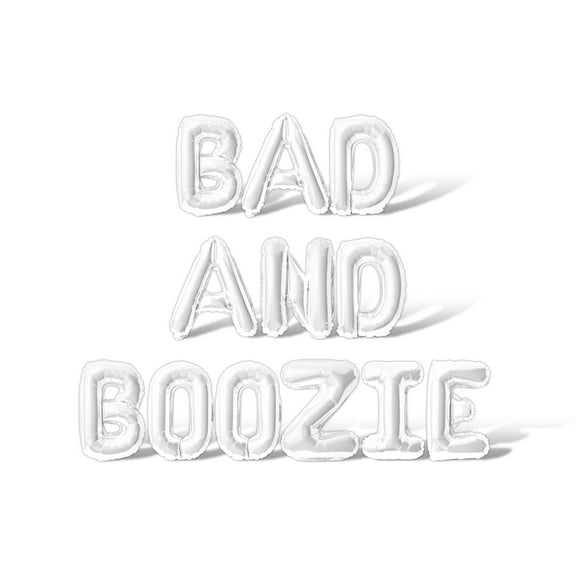 Letter Balloons - BAD AND BOOZIE 16" Inch Alphabet Letters Foil Mylar Balloon Bachelorette or Bridal Shower Party Banner (White)