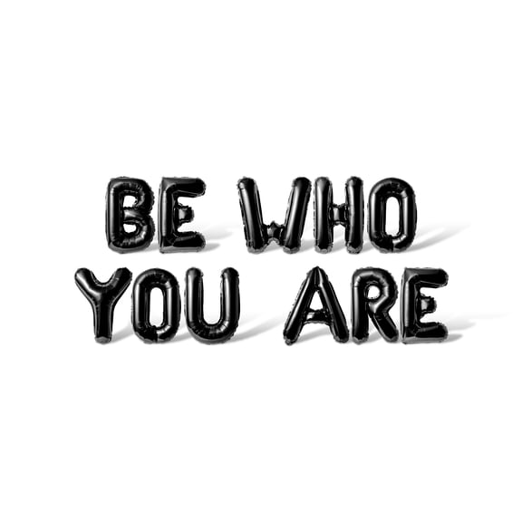 Letter Balloons - BE WHO YOU ARE 16" Inch Alphabet Letters Foil Mylar Balloon Pride Day Party Banner (Black)