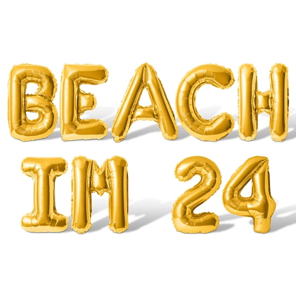 Letter Balloons - BEACH IM 24 16" Inch Alphabet Letters Foil Mylar Balloon 24th Birthday Party Banner (Gold)