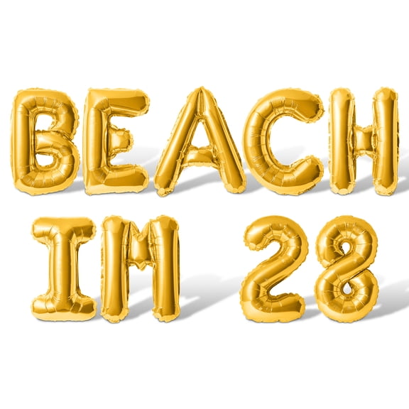 Letter Balloons - BEACH IM 28 16" Inch Alphabet Letters Foil Mylar Balloon 28th Birthday Party Banner (Gold)