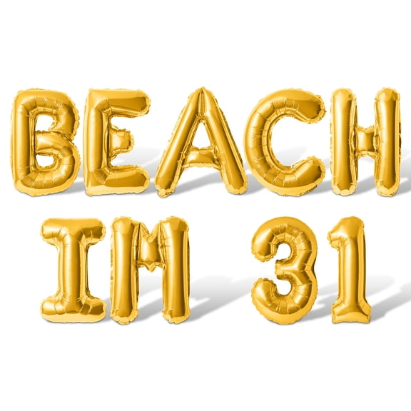 Letter Balloons - BEACH IM 31 16" Inch Alphabet Letters Foil Mylar Balloon 31st Birthday Party Banner (Gold)