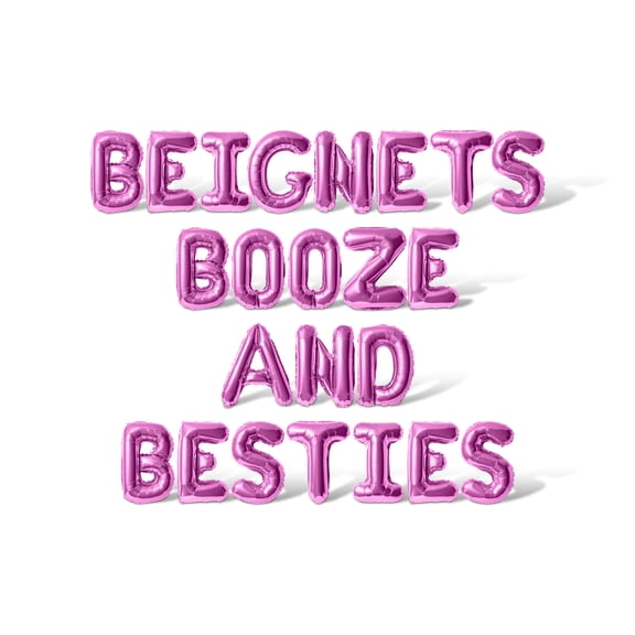 Letter Balloons - BEIGNETS BOOZE AND BESTIES 16" Inch Alphabet Letters Foil Mylar Balloon Bachelorette or Bridal Shower Party Banner (Pink)