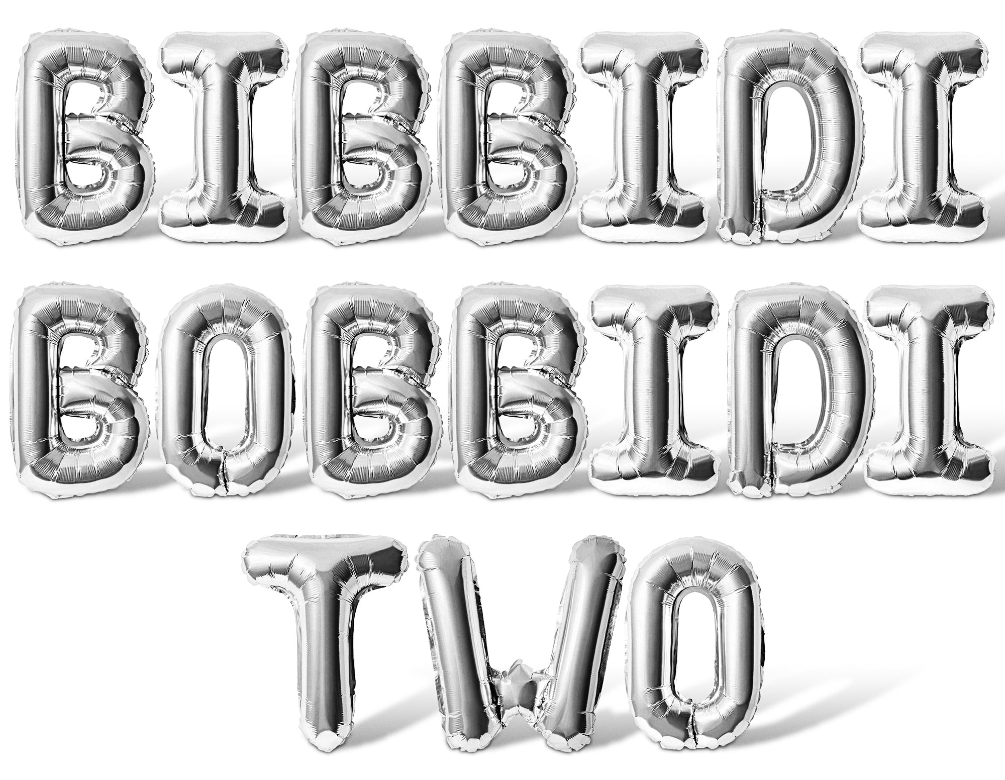 Letter Balloons - BIBBIDI BOBBIDI TWO 16" Inch Alphabet Letters Foil Mylar Balloon 2nd Birthday Party Banner (Silver)
