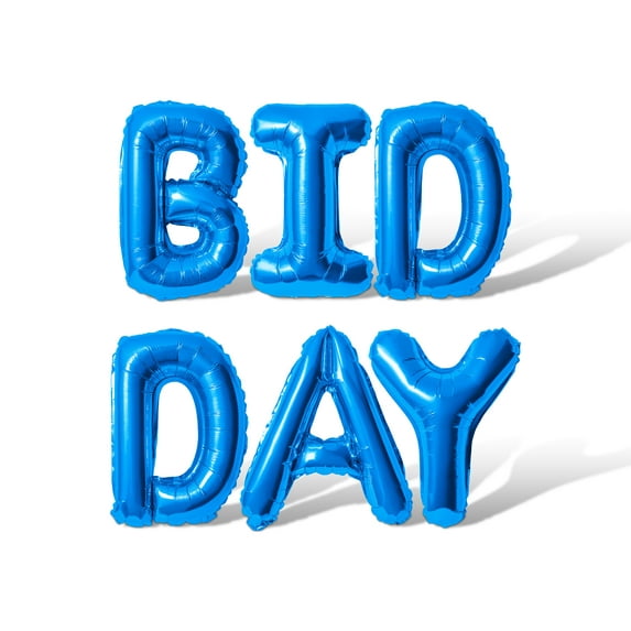 Letter Balloons - BID DAY 16" Inch Alphabet Letters Foil Mylar Balloon Sorority or Fraternity Recruitment Party Banner (Blue)