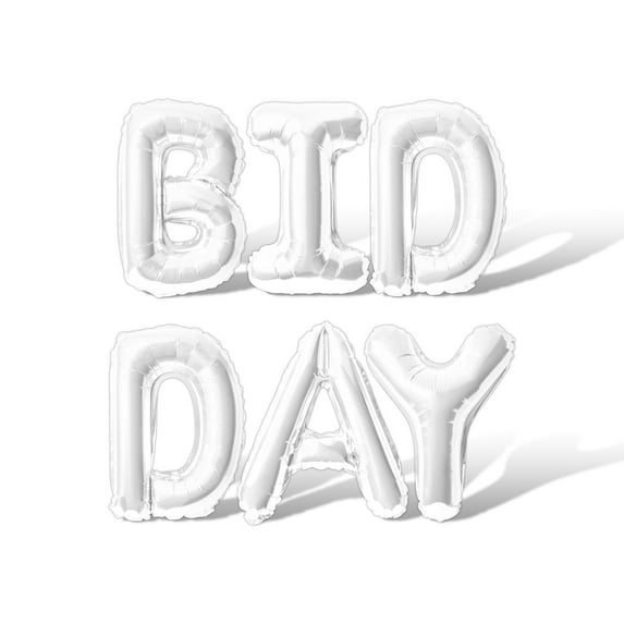 Letter Balloons - BID DAY 16" Inch Alphabet Letters Foil Mylar Balloon Sorority or Fraternity Recruitment Party Banner (White)