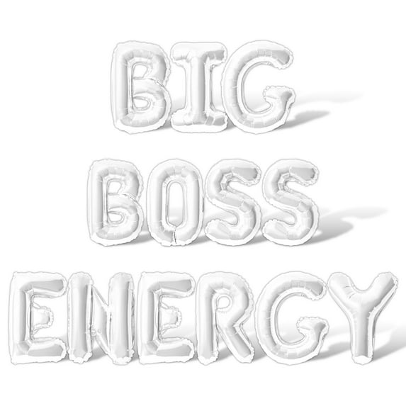 Letter Balloons - BIG BOSS ENERGY 16" Inch Alphabet Letters Foil Mylar Balloon Boss Day Party Banner (White)