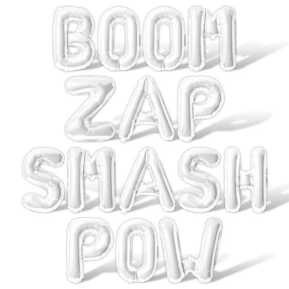 Letter Balloons - BOOM ZAP SMASH POW 16" Inch Alphabet Letters Foil Mylar Balloon Birthday Party Banner (White)