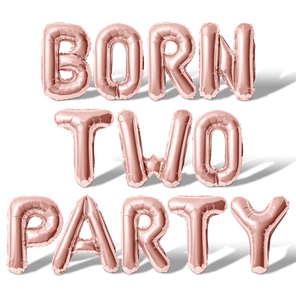 Letter Balloons - BORN TWO PARTY 16" Inch Alphabet Letters Foil Mylar Balloon 2nd Birthday Party Banner (Rose Gold)