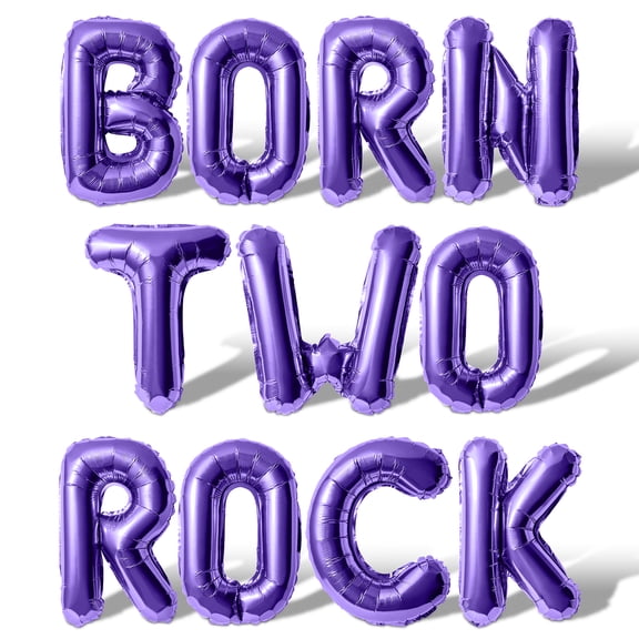 Letter Balloons - BORN TWO ROCK 16" Inch Alphabet Letters Foil Mylar Balloon 2nd Birthday Party Banner (Purple)