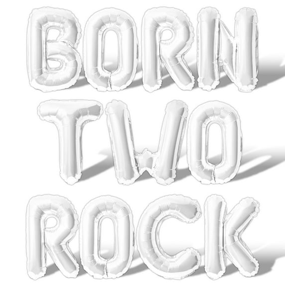 Letter Balloons - BORN TWO ROCK 16" Inch Alphabet Letters Foil Mylar Balloon 2nd Birthday Party Banner (White)