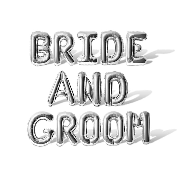 Letter Balloons - BRIDE AND GROOM 16" Inch Alphabet Letters Foil Mylar Balloon Wedding Banner (Silver)