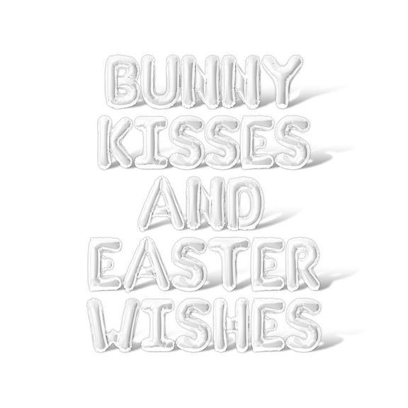 Letter Balloons - BUNNY KISSES AND EASTER WISHES 16" Inch Alphabet Letters Foil Mylar Balloon Easter Party Banner (White)
