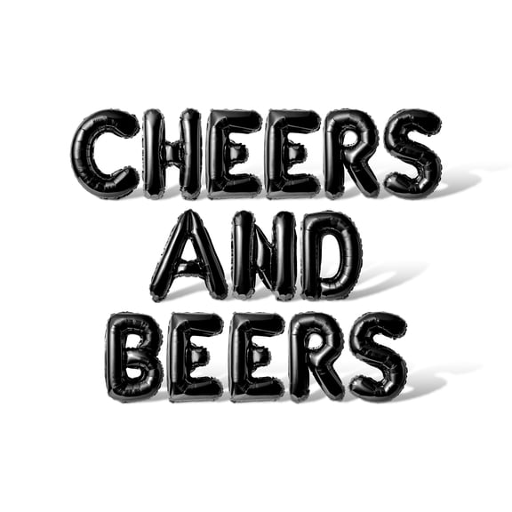 Letter Balloons - CHEERS AND BEERS 16" Inch Alphabet Letters Foil Mylar Balloon Bachelorette or Bridal Shower Party Banner (Black)