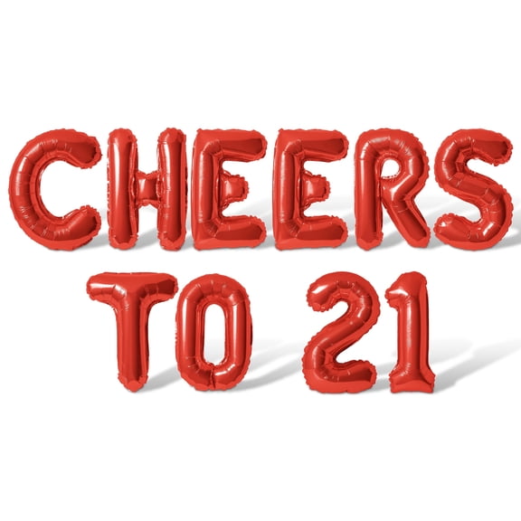 Letter Balloons - CHEERS TO 21 16" Inch Alphabet Letters Foil Mylar Balloon Bachelorette Party Banner (Red)