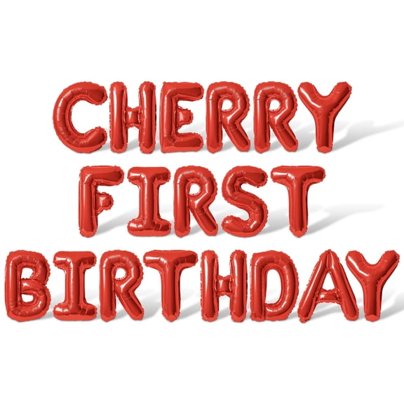 Letter Balloons - CHERRY FIRST BIRTHDAY 16" Inch Alphabet Letters Foil Mylar Balloon 1st Birthday Party Banner (Red)