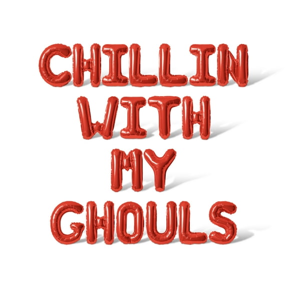 Letter Balloons - CHILLIN WITH MY GHOULS 16" Inch Alphabet Letters Foil Mylar Balloon Halloween Party Banner (Red)