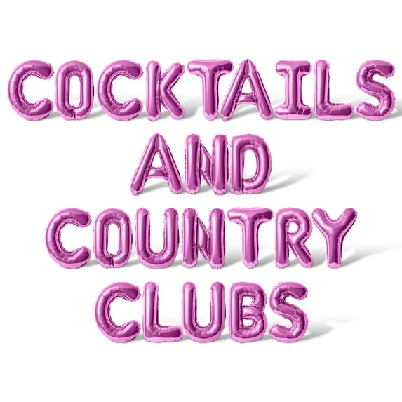 Letter Balloons - COCKTAILS AND COUNTRY CLUBS 16" Inch Alphabet Letters Foil Mylar Balloon Bachelorette or Bridal Shower Party Banner (Pink)