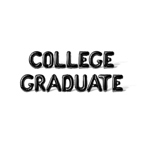 Letter Balloons - COLLEGE GRADUATE 16" Inch Alphabet Letters Foil Mylar Balloon Graduation Day Party Banner (Black)