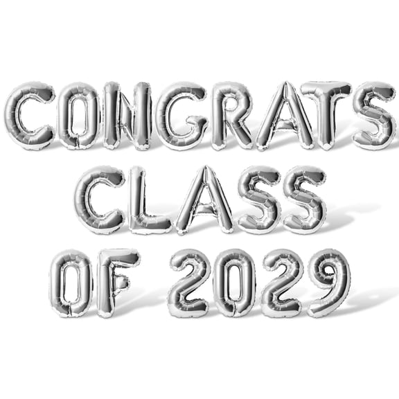 Letter Balloons - CONGRATS CLASS OF 2029 16" Inch Alphabet Letters Foil Mylar Balloon Graduation Party Banner (Silver)