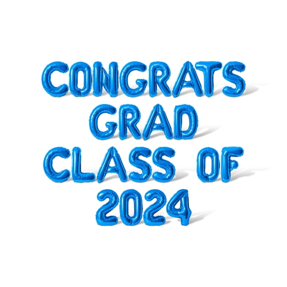 Letter Balloons - CONGRATS GRAD CLASS OF 2024 16" Inch Alphabet Letters Foil Mylar Balloon Graduation Day Party Banner (Blue)