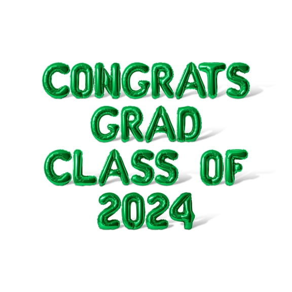 Letter Balloons - CONGRATS GRAD CLASS OF 2024 16" Inch Alphabet Letters Foil Mylar Balloon Graduation Day Party Banner (Green)