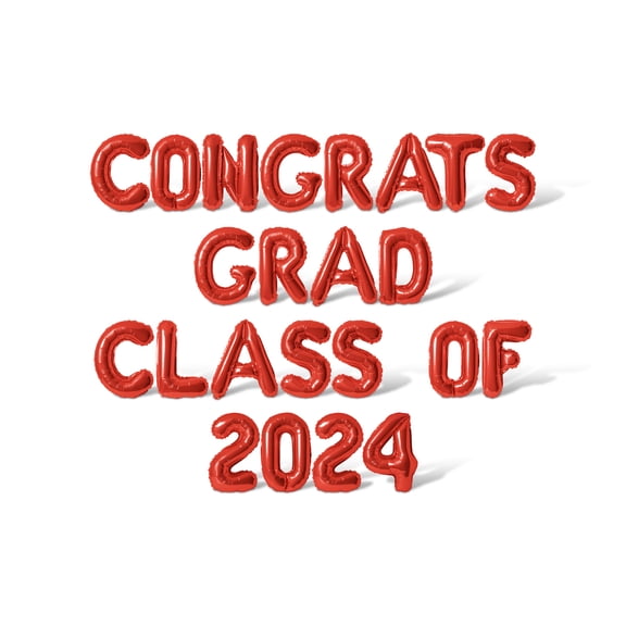 Letter Balloons - CONGRATS GRAD CLASS OF 2024 16" Inch Alphabet Letters Foil Mylar Balloon Graduation Day Party Banner (Red)