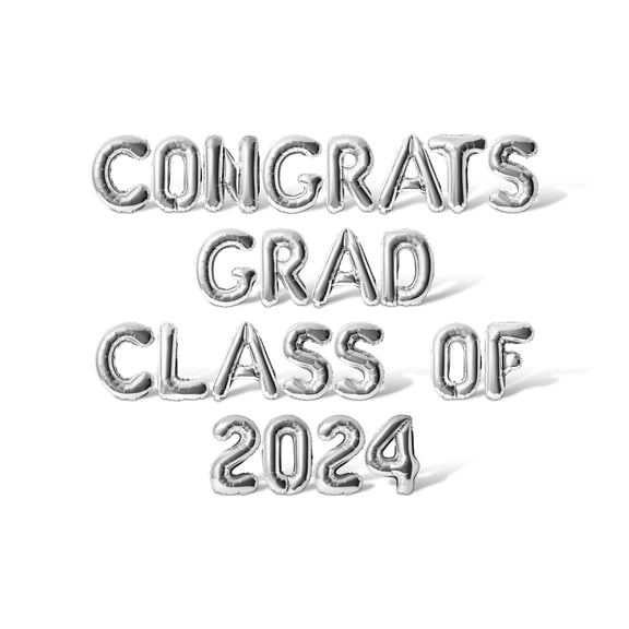 Letter Balloons - CONGRATS GRAD CLASS OF 2024 16" Inch Alphabet Letters Foil Mylar Balloon Graduation Day Party Banner (Silver)