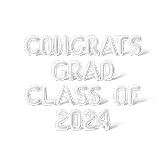 Letter Balloons - CONGRATS GRAD CLASS OF 2024 16" Inch Alphabet Letters Foil Mylar Balloon Graduation Day Party Banner (White)