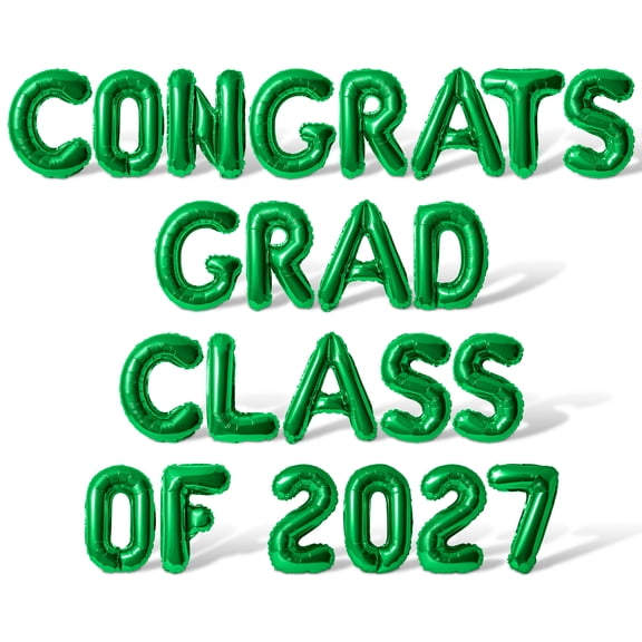 Letter Balloons - CONGRATS GRAD CLASS OF 2027 16" Inch Alphabet Letters Foil Mylar Balloon Graduation Party Banner (Green)